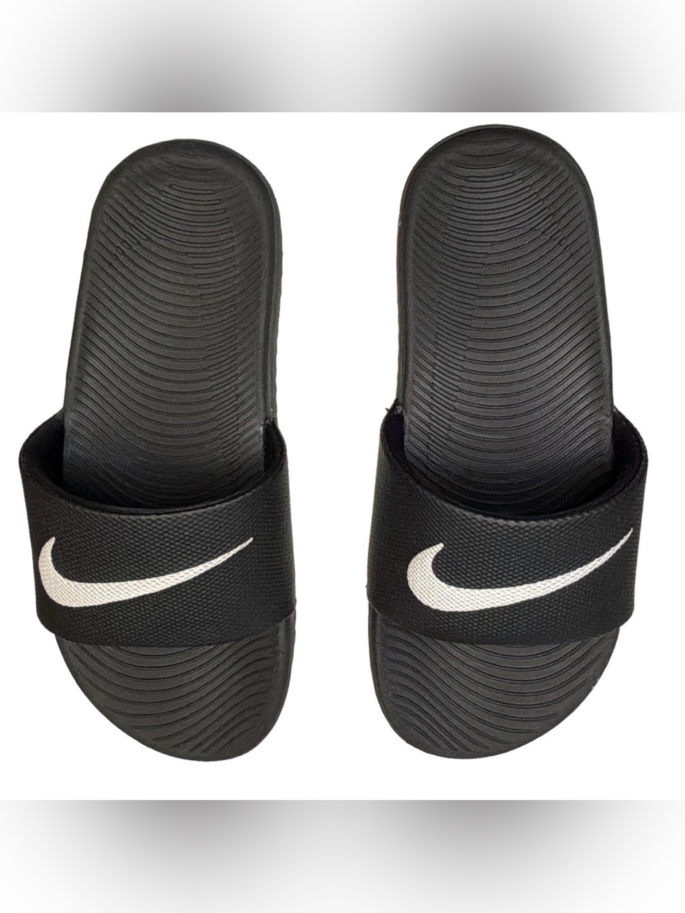 Nike Kawa Slide Sandals Black White Swoosh Kids Size 2Y